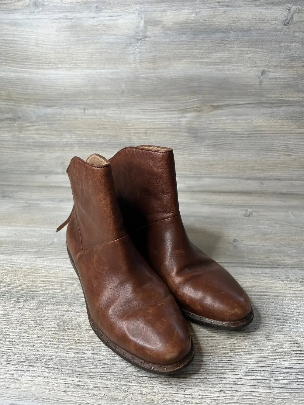 UGG Australia Bruno Brown Leather Ankle Boots Women's Size 9.5 EUR 40.5 Back Zip